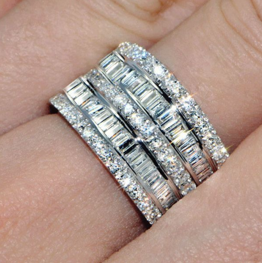 Silver And Cubic Zirconia Layered Cathedral Ring