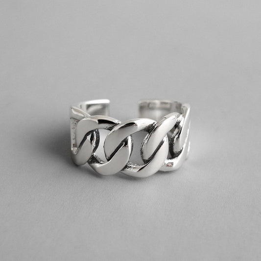 925 Sterling Silver Chunky Chain Statement Ring