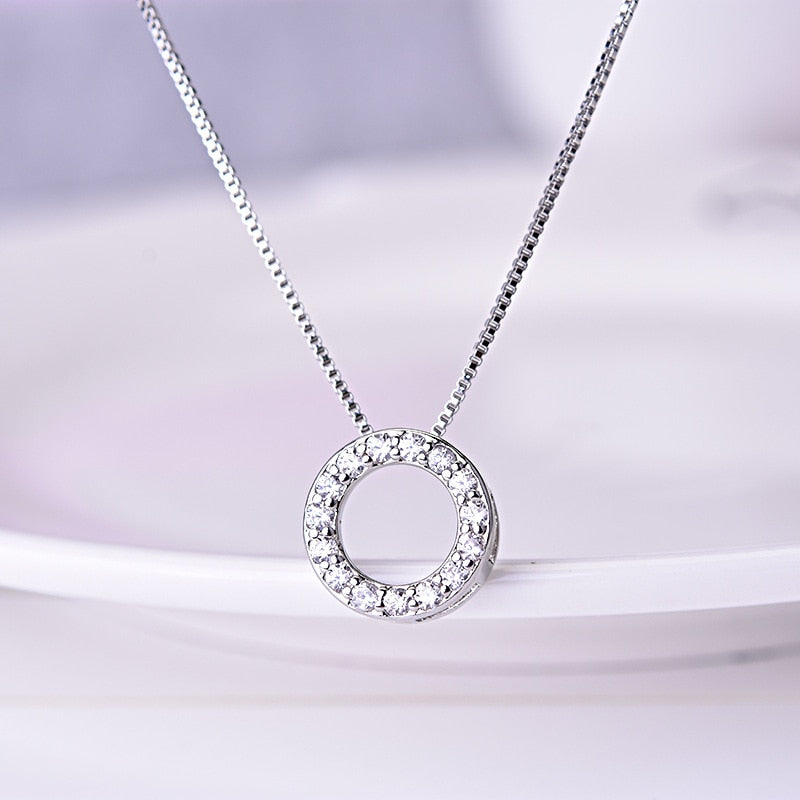 Silver diamond store circle necklace