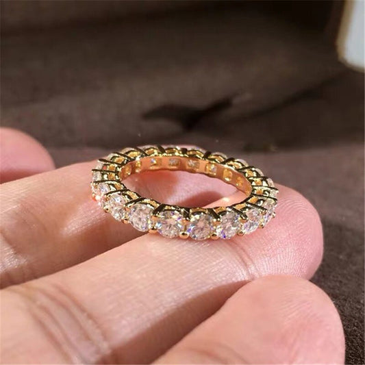 Gold Tone Sterling Silver With Round Cut Cubic Zirconia Statement Eternity Ring