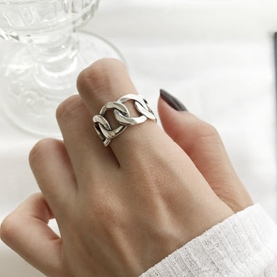 925 Sterling Silver Chunky Chain Statement Ring