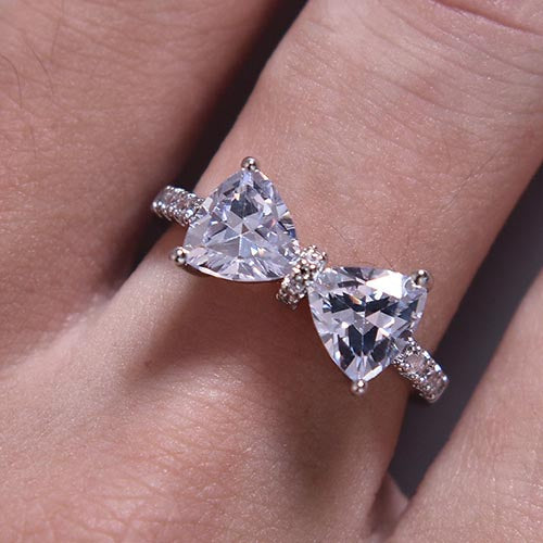 Silver And Diamante Bow Statement Dress Ring | Silver Dress Rings | Kelabu Jewellery